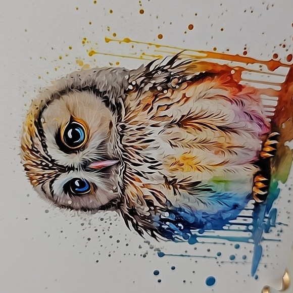 4x4 Baby Owl Watercolor Oil Painting Art Print - Picture 3 of 5
